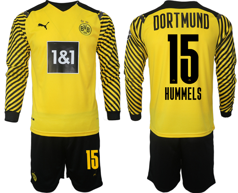 Men 2021-2022 Club Borussia Dortmund home yellow Long Sleeve #15 Soccer Jersey